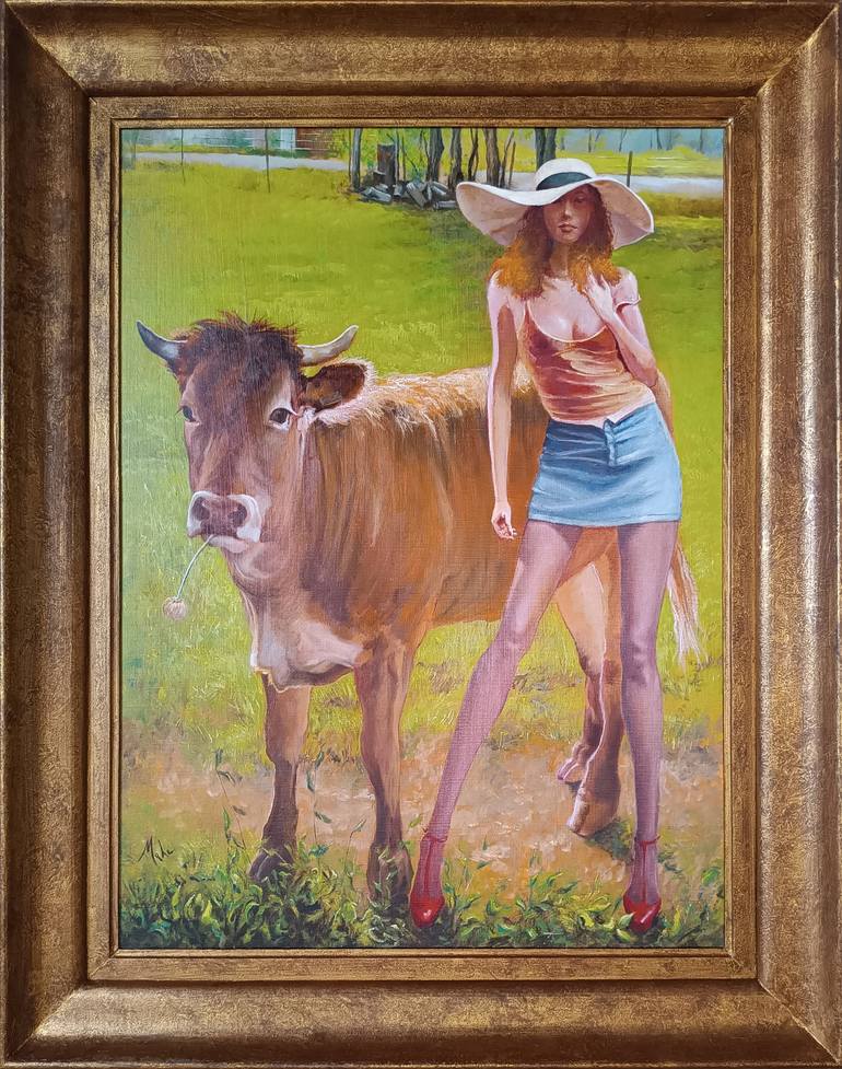 Original Expressionism Cows Painting by Isabel Mahe
