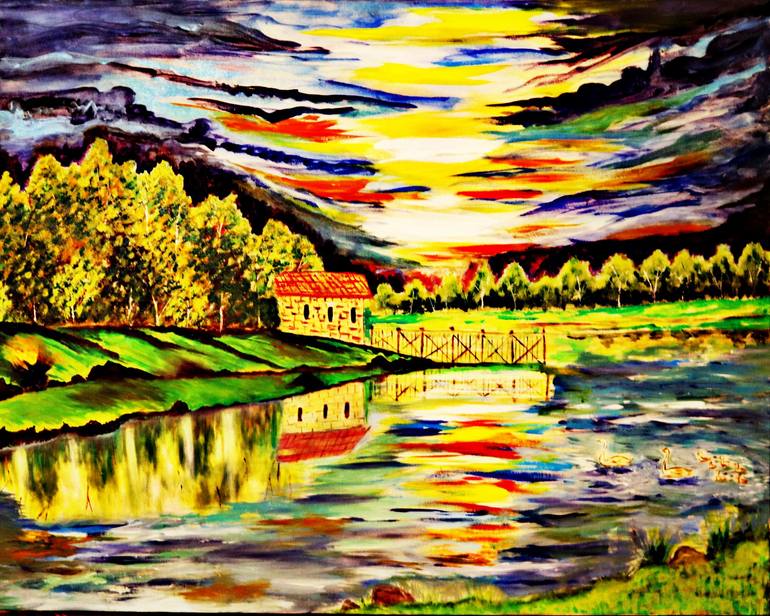 Mesmerizing Riverscape Painting by Shaily Rawal | Saatchi Art