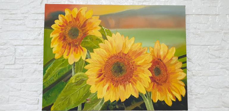 Original Minimalism Floral Painting by Botagoz Azhibayeva