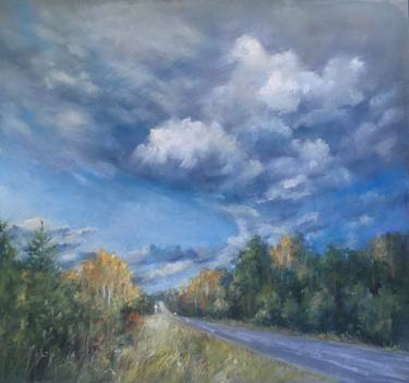 Road Pastel painting,clouds,trip,autumn,nature,drawing thumb