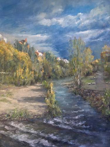 River Pastel painting,nature,autumn,home decor,drawing thumb