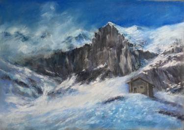 Winter mountains Pastel painting,nice,climb,snow,blue,drawing thumb