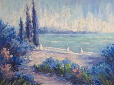 Summer dreams Small pastel painting Impressionism blue drawing thumb