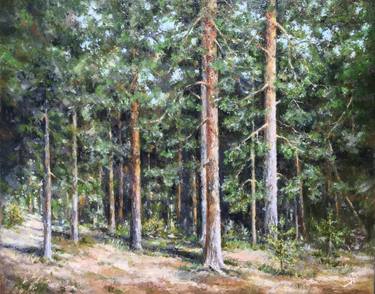 Pine forest Oil Canvas painting,green,home decor,gift idea thumb