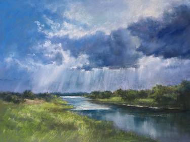 Storm river,pastel painting,positive,home decor,gift,Drawing thumb