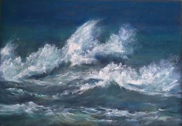 Sea Waves,Pastel paunting,home art,blue,gift,storm,Drawing thumb