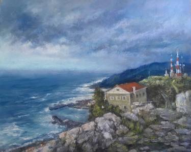 North seascape, Pastel painting,home decor,house art,blue,Drawing thumb
