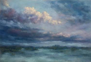 Sunset cloud,pastel painting,nature,calm, gift,decor,wall art thumb