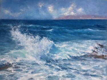 Seascape pastel painting,waves,sun,contempopary art, wall art thumb