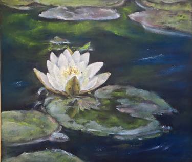 Original waterlily flower pastel painting,pond floral artwork