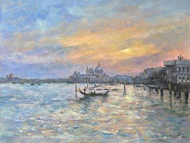 Venice Sunset Italy Pastel painting Home decor thumb