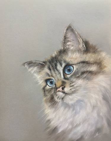 Cat portrait with pastel Realism Home decor thumb