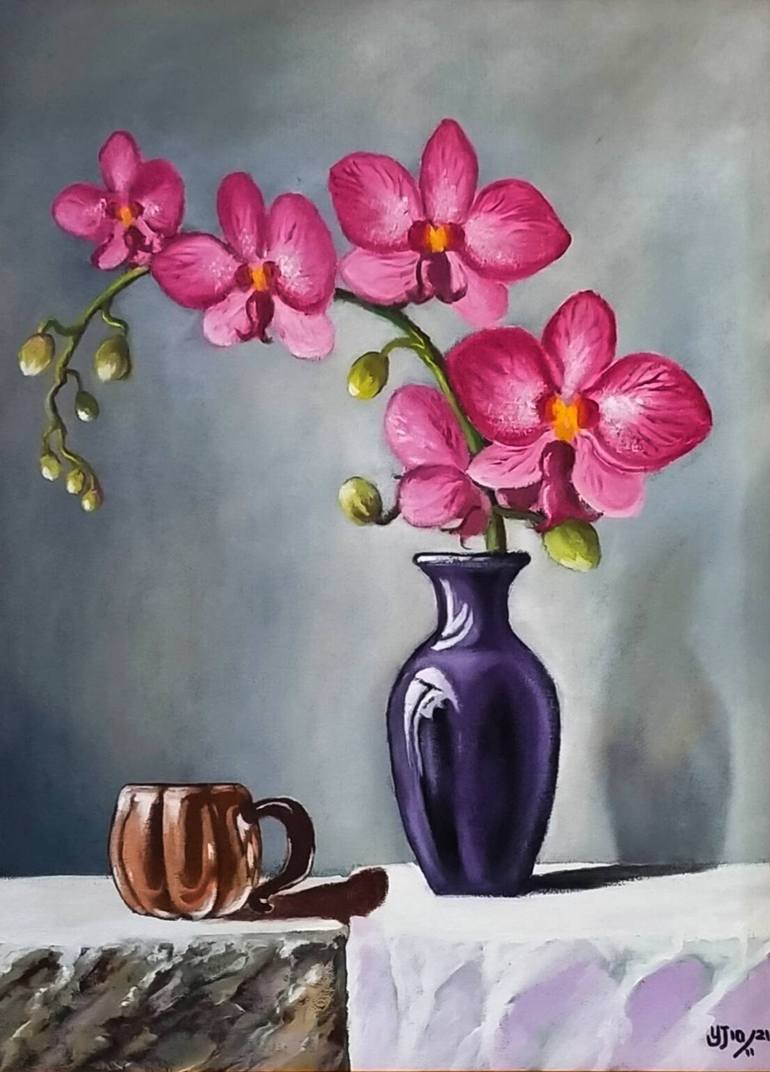 and violet vase Painting by Hadisusilo | Art