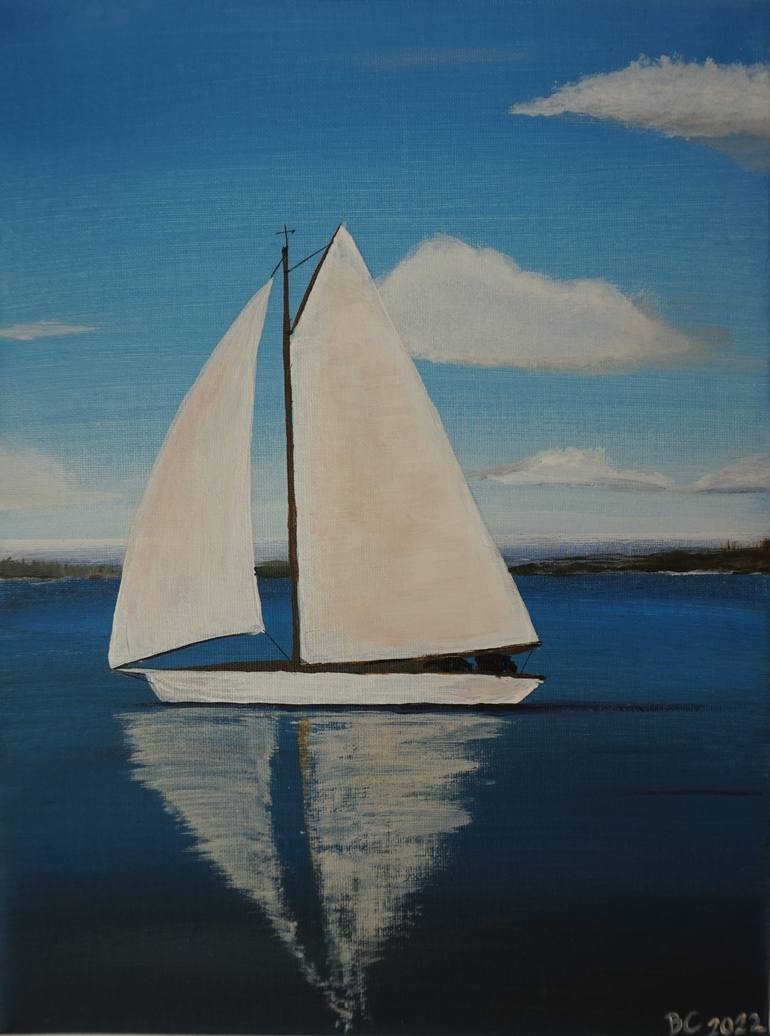 Reflection of sailboat Painting by Boris Crljenica | Saatchi Art