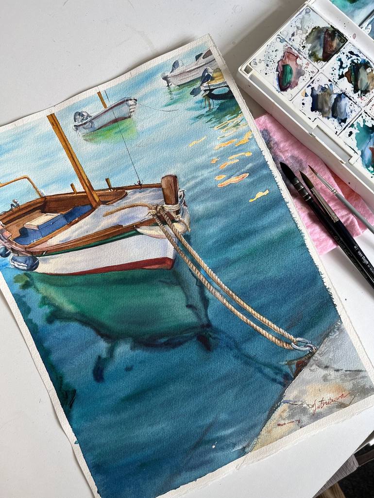 Original Realism Boat Painting by Yana Salnikova