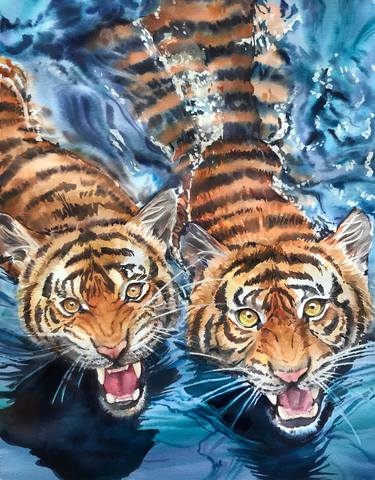 Tigers in the water thumb