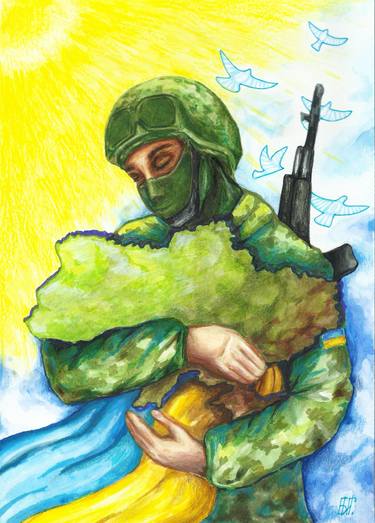 Ukrainian soldier embraces his land Ukranian art Peace In Ukraine thumb