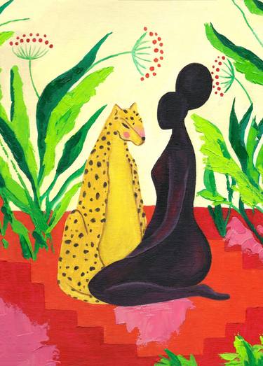AFRICAN WOMAN AND LEOPARD thumb