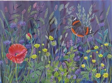 Red admiral butterfly and Poppies thumb