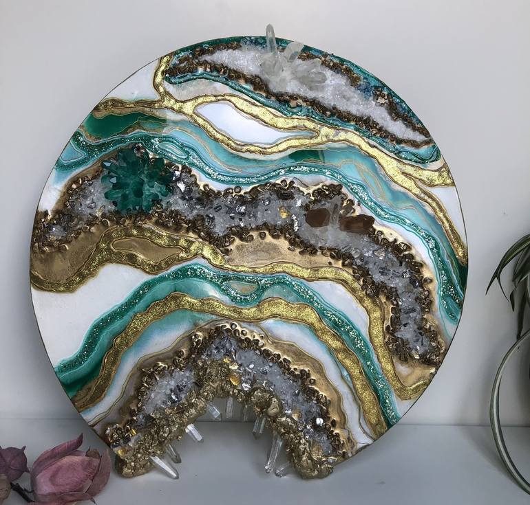 Green & Gold Resin Geode Painting By Ana Taborda | Saatchi Art
