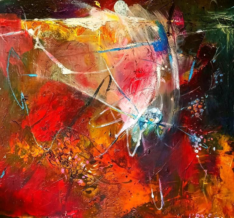 Original Abstract Painting by Jono Sugiartono | Abstract Expressionism Art on Canvas | wild lines on the red field