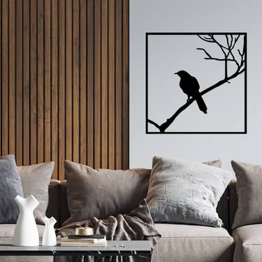 Bird on Branch Wall Art, Wooden Wall Decor, Wooden Wall Hangings, Home Decoration, Wooden Bird Art, Wooden Branch Decoration thumb