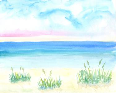 Good weather at the beach. Seascape. Watercolour. Stillleben thumb