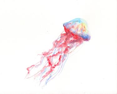 Jellyfish original watercolour, Coastal Wall Art thumb