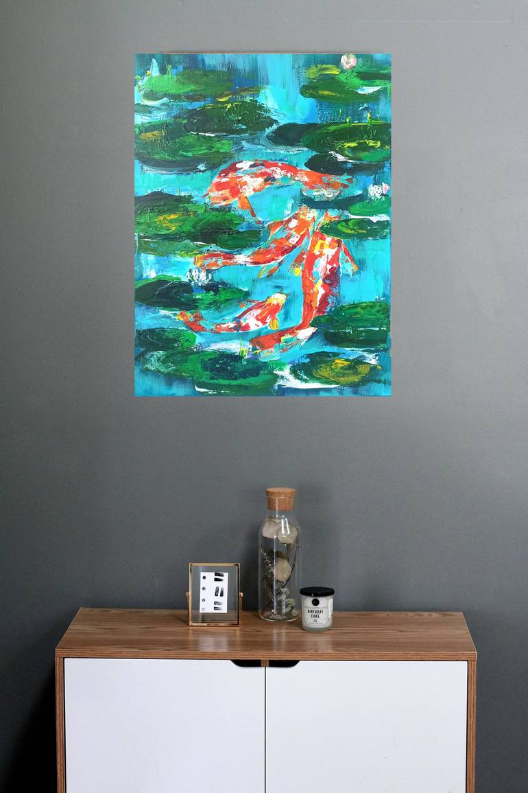 Koi watercolor, Japanese carps, Asian artwork, Fishes in pond Painting by  Katja Artsy