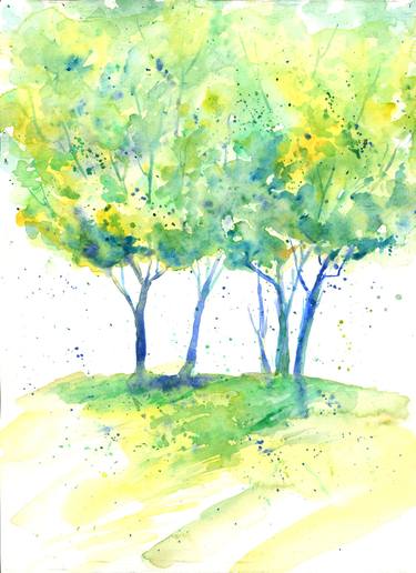 Green trees watercolour, summer artwork thumb