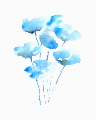 Blue flowers watercolour, blue poppies, bouquet of flowers art thumb