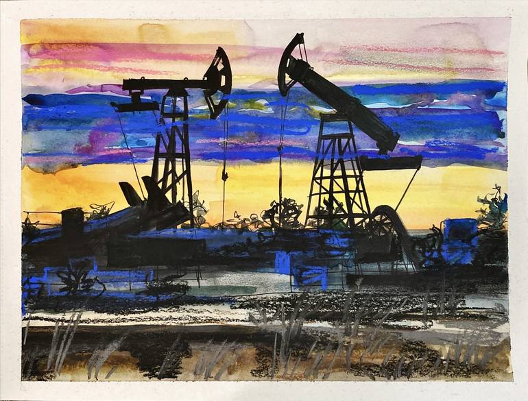 Oil towers Drawing by Khanim Aziz | Saatchi Art