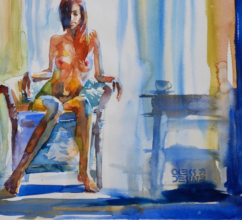 Original Impressionism Nude Painting by Oleksandr Desiatnychuk