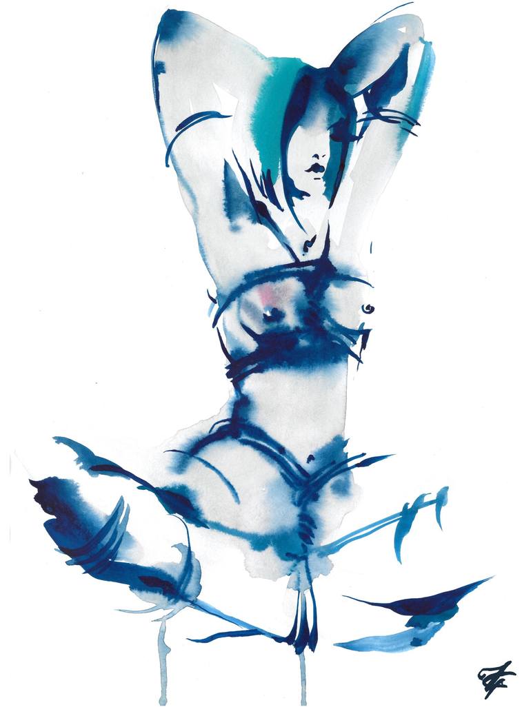 Blue nude. Shibari. Drawing by Svetlana Filimonova | Saatchi Art