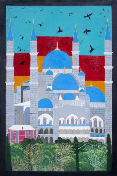 Original Geometric Landscape Painting by Shama Zulfiqar