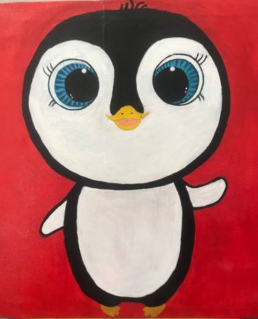 original art penguin acrylic painting thumb