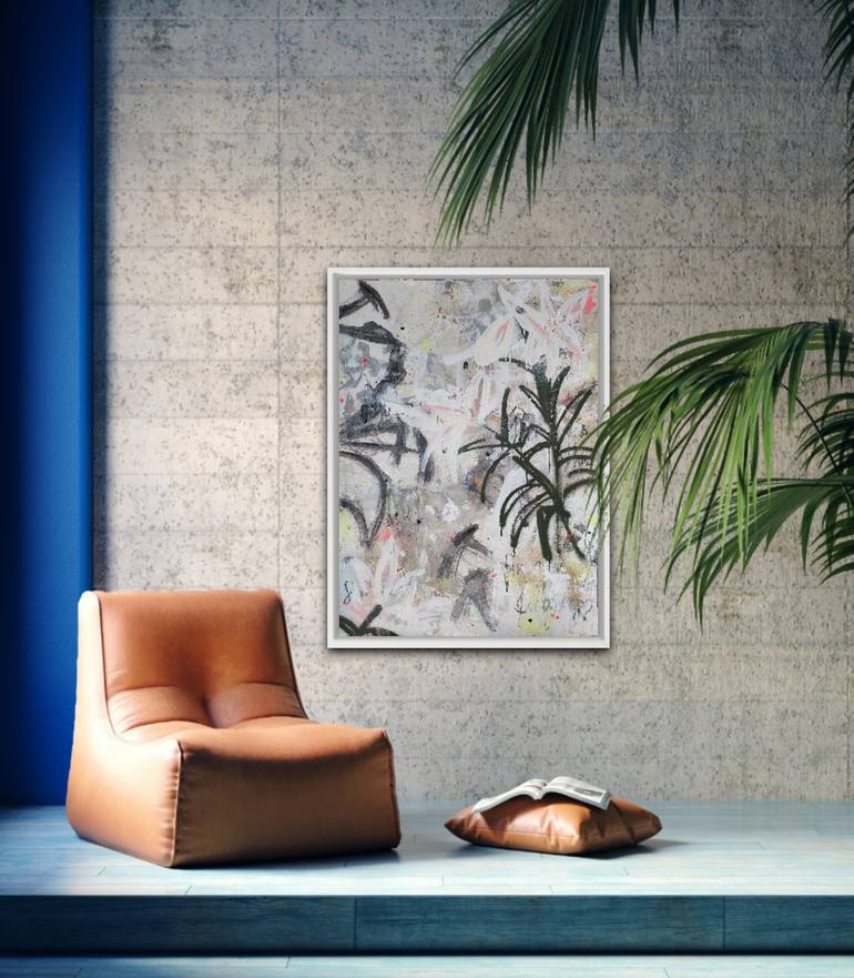 Original Abstract Floral Mixed Media by Saja Davidsdottir