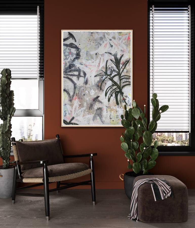 Original Abstract Floral Mixed Media by Saja Davidsdottir