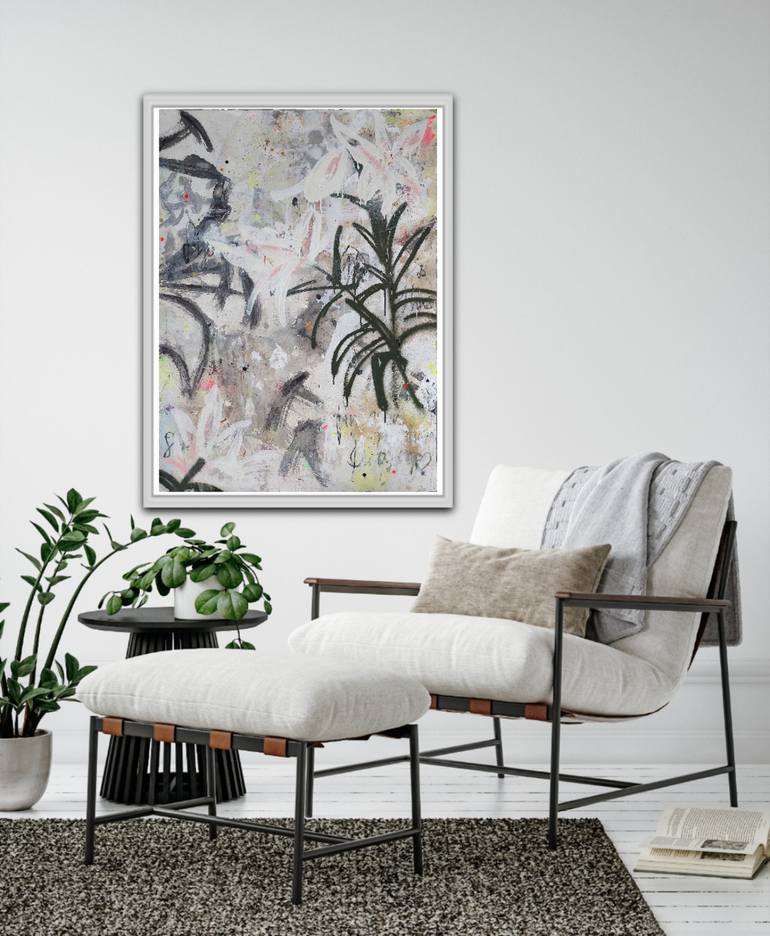 Original Abstract Floral Mixed Media by Saja Davidsdottir