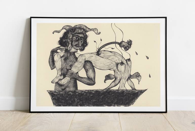 Original Black & White Classical Mythology Drawing by Majid Bita