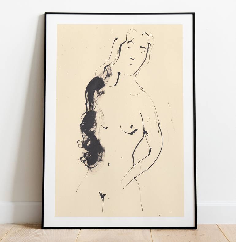 Original Fine Art Nude Drawing by Majid Bita