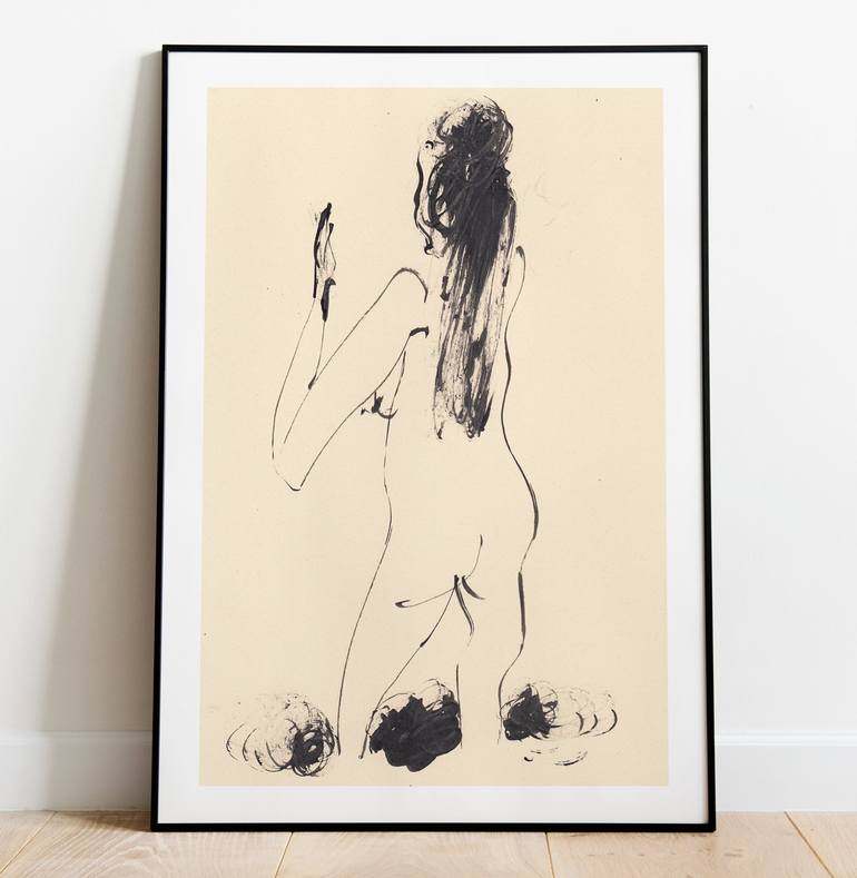 Original Fine Art Nude Drawing by Majid Bita