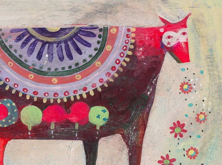 Original Illustration Cows Painting by Hanieh Ghashghaei