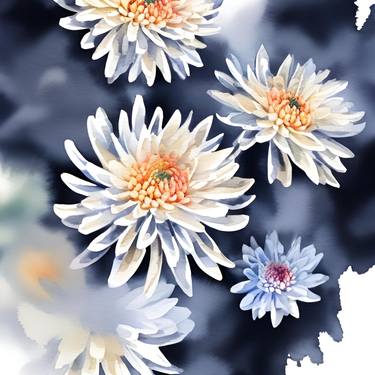 Blue and white watercolor Chrysanthemums flower thumb
