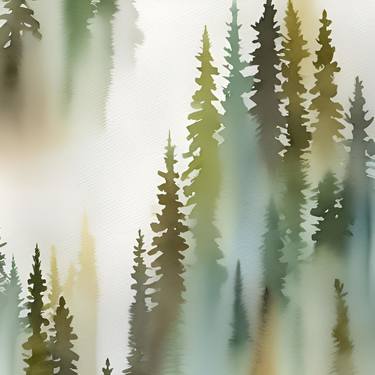 Moody pine trees forest minimalism watercolor neutral landscape thumb
