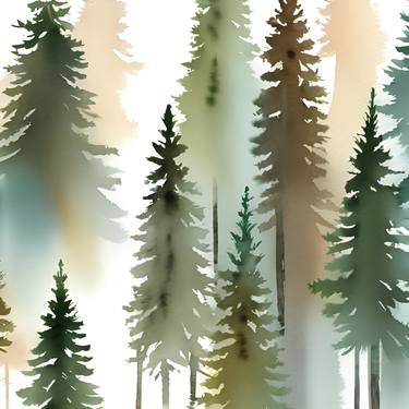 Muted pine trees forest minimalist neutral landscape thumb
