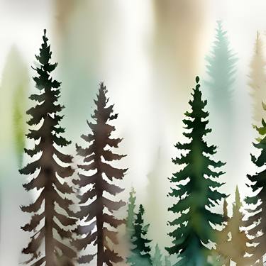 Moody forest minimalism watercolor landscape thumb