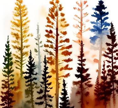 Autumn abstract watercolor trees thumb