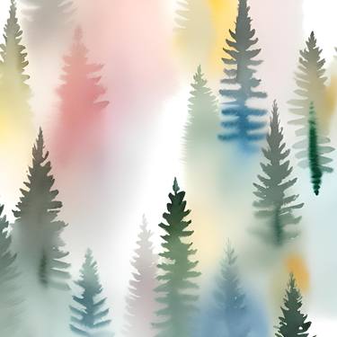 Blush pink & pale green pine trees forest art thumb