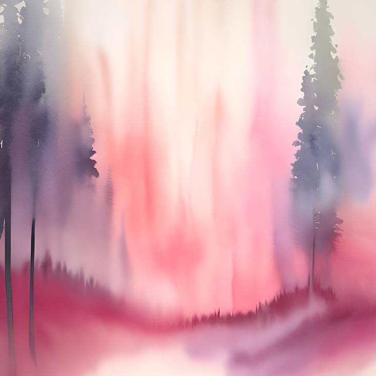 Winter forest stream watercolor painting Digital by Kateryna